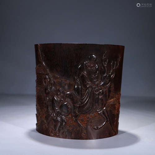 A Chinese Lobular Red Sandalwood Carved Brush Pot