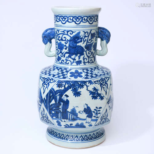 A Chinese Blue and White Figure Painted Porcelain Zun