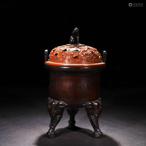 A Chinese Red Sandalwood Carved Incense Burner