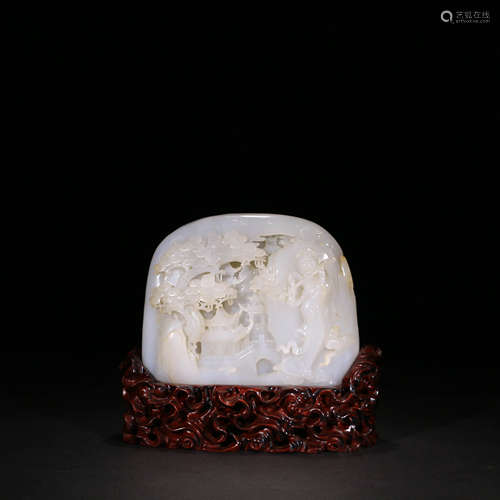 A Chinese White Hetian Jade Carved Figure Pattern Attic Ornament