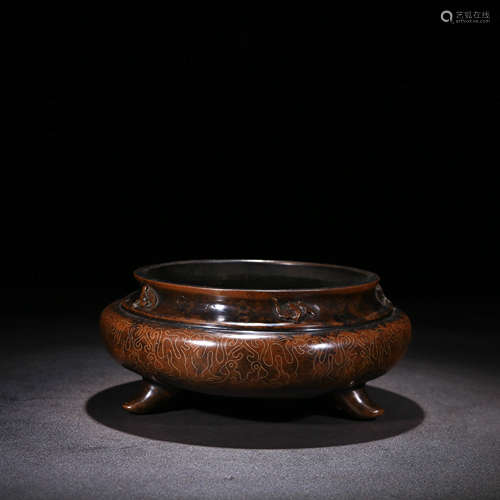 A Chinese filigree Copper Three-legged Incense Burner