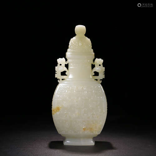 A Chinese White Hetian Jade Carved Vase