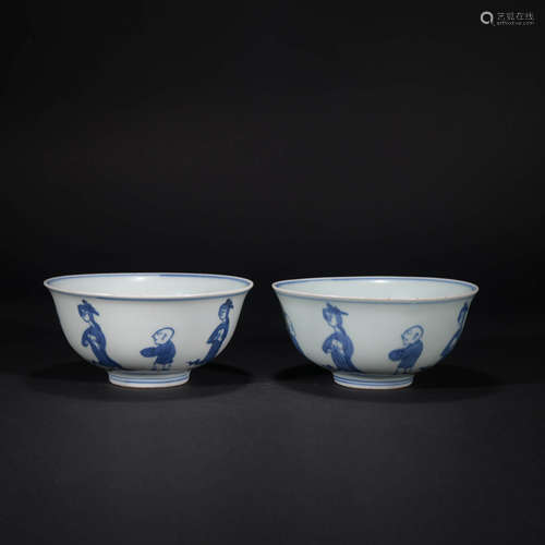 A Pair Chinese Blue and White Floral Porcelain Bowl