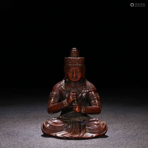 A Chinese Boxwood Carved Buddha Statue