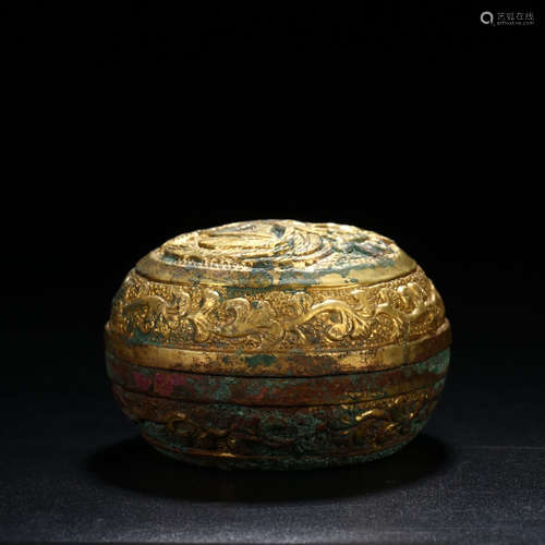 A Chinese Gild Bronze phoenix Pattern Seal Box