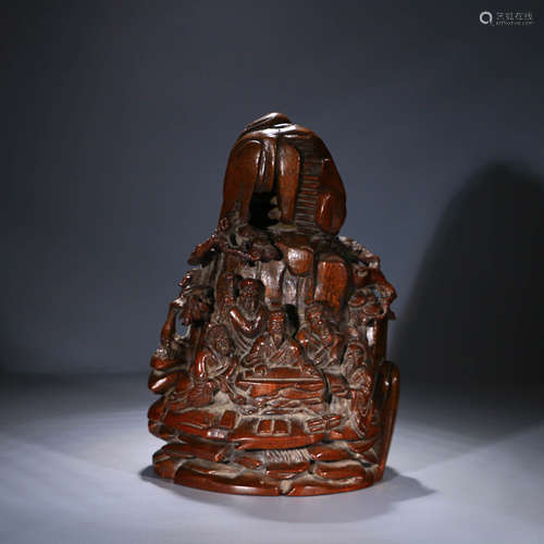 A Chinese Figure Carved Bamboo Rockery Ornament