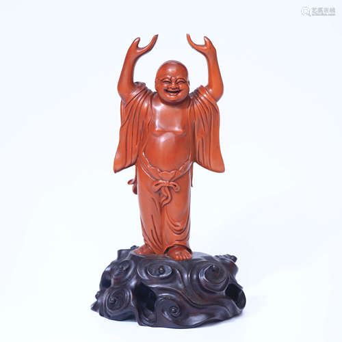 A Chinese Boxwood Carved Arhat Statue Ornament