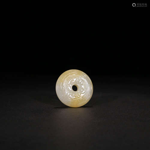 A Chinese White Hetian Jade Carved Round Pendant