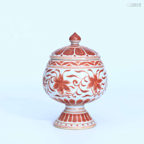 A Chinese Iron Red Floral Porcelain Buddhist relic Jar