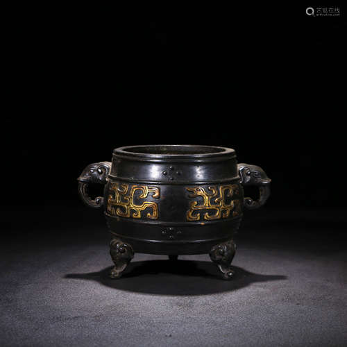 A Chinese Gild Bronze Three-legged Incense Burner