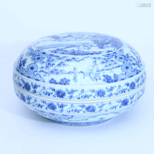 A Chinese Blue and White Landscape Porcelain Box