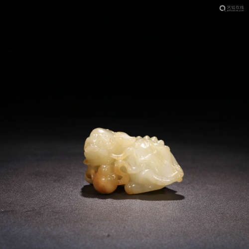 A Chinese White Hetian Jade Carved Lion Ornament
