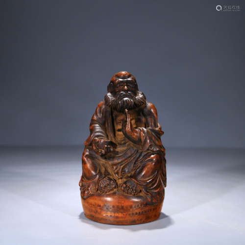 A Chinese Bamboo Carved Bodhidharma Statue ornament