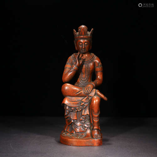 A Chinese Bamboo Carved Guanyin Statue Ornament