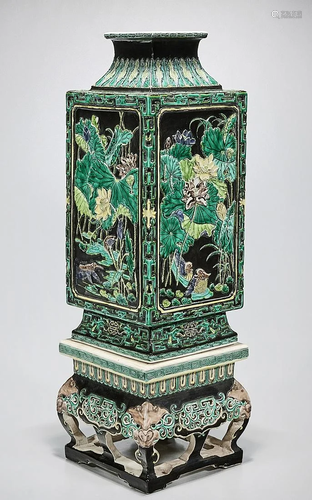 Chinese Enameled Porcelain Four-Faceted Vase