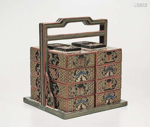 Chinese Painted Lacquer Stacking Boxes