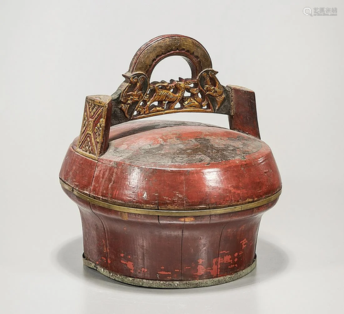 Chinese Painted Wood Covered Box