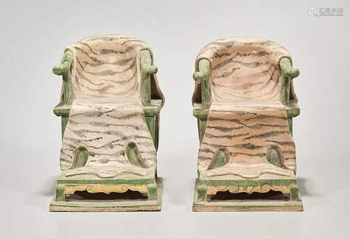 Pair Glazed Pottery Thrones