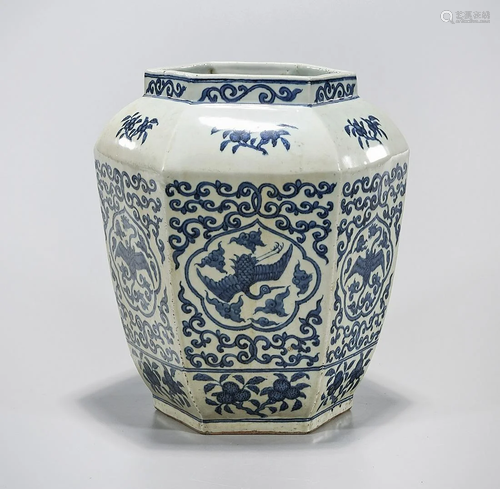 Chinese Blue and White Porcelain Hexagonal Vase