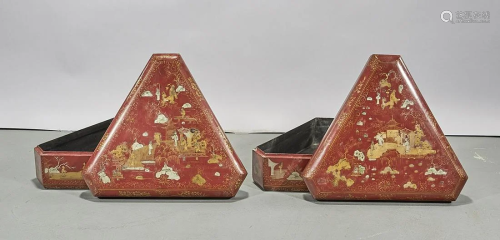 Two Chinese Red Lacquer Covered Boxes