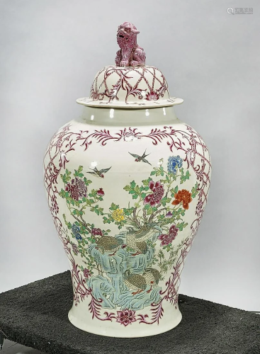 Tall Chinese Enameled Porcelain Covered Vase