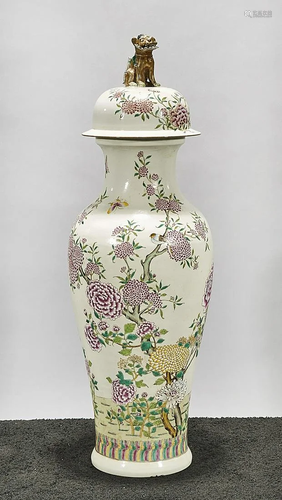 Tall Chinese Enameled Porcelain Covered Vase