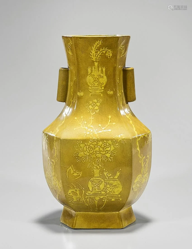 Chinese Yellow Glazed Hexagonal Vase