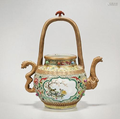 Chinese Enameled Porcelain Handled Vessel