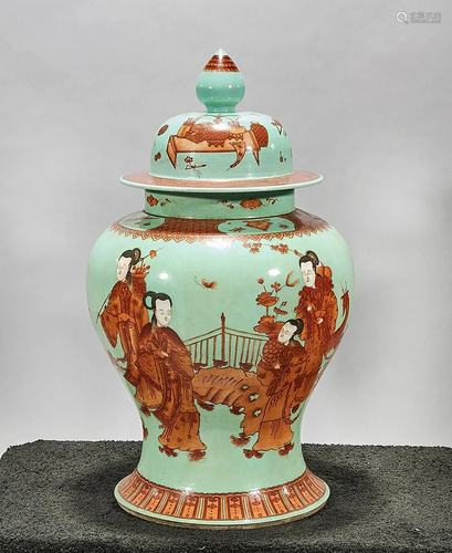 Tall Chinese Enameled and Painted Porcelain Covered