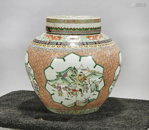 Large Chinese Enameled Porcelain Covered Jar
