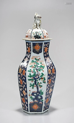 Chinese Enameled Porcelain Hexagonal Covered Vase