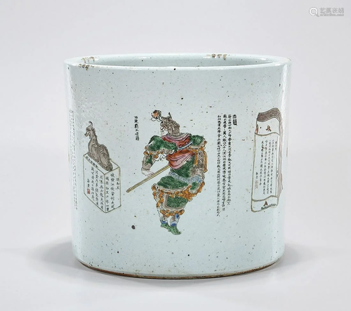 Chinese Enameled Painted Porcelain Brush Pot