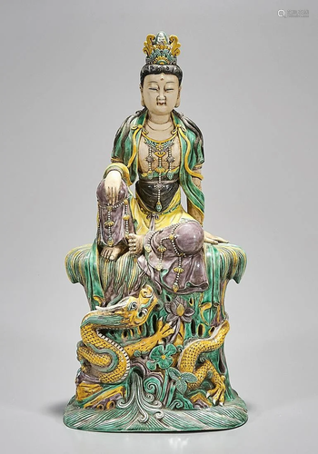 Chinese Enameled Porcelain Figure of Guanyin