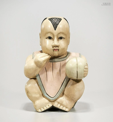 Chinese Carved Wood Figure of a Child