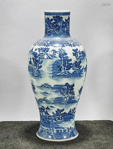 Tall Chinese Blue and White Porcelain Vase