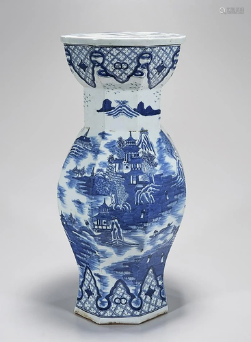 Tall Chinese Blue and White Porcelain Octagonal Garden