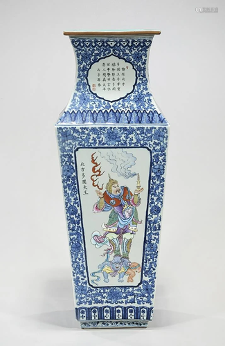 Chinese Blue and White Porcelain Four-Faceted Vase