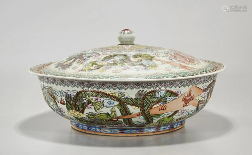 Large Chinese Enameled Porcelain Covered Bowl