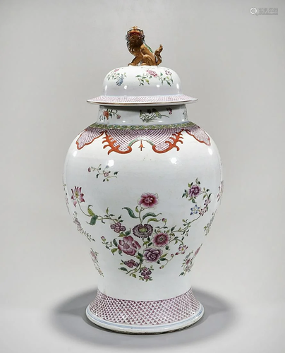 Tall Chinese Enameled Porcelain Covered Vase