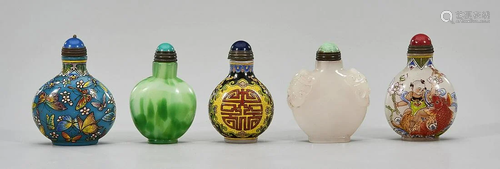 Group of Five Chinese Glass Snuff Bottles