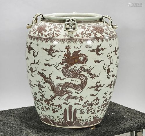 Large Chinese Red and White Glazed Porcelain Jar