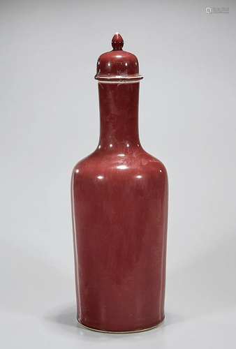 Tall Chinese Oxblood Porcelain Covered Vase