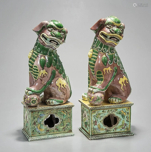 Two Chinese Glazed Porcelain Fo Lions