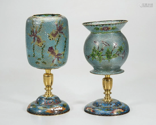 Two Chinese Cloisonne Metal and Glass Lanterns