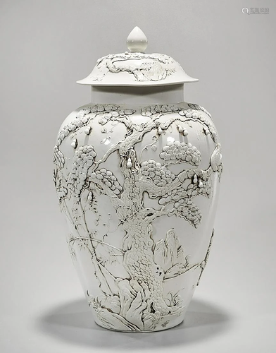 Chinese White Glazed Porcelain Covered Vase