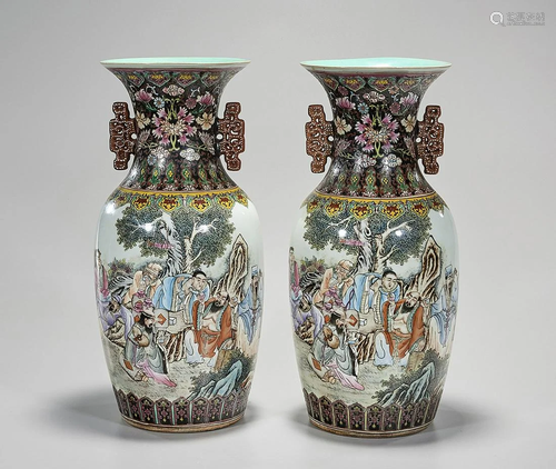 Pair Chinese Enameled Porcelain Vases