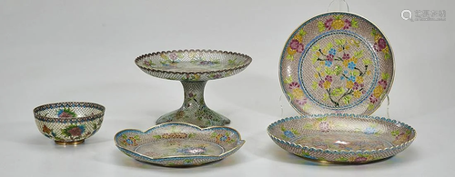 Five Pieces of Chinese Cloisonne on Glass