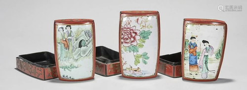 Group of Three Chinese Enamel and Lacquer Covered Boxes