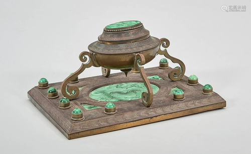 Decorative Metal and Malachite Inkwell