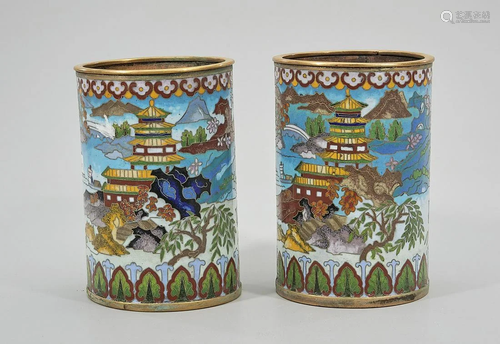 Pair Chinese Cloisonne Brush Pots